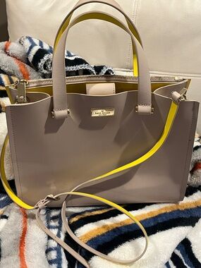 kate spade Cream/Pale Pink Structured Satchel with Gold Hardware